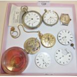 Pocket watches and parts, inc. a Waltham and an Aerolux vintage wrist watch