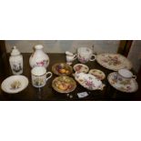 Shelf of assorted china dishes and cup including Royal Worcester etc