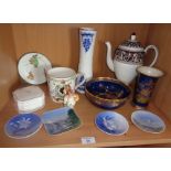 Four Royal Copenhagen porcelain dishes, Carlton Ware lustre bowl and matching vase, Wedgwood