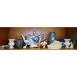 Beswick collie dog, Victorian blue and white teapot and other items