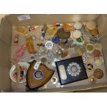 Collection of assorted vintage badges, plaques etc