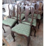 Set of six French dining chairs with drop-in seats on cabriole legs with pad feet