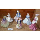 Royal Doulton figurines - The Paisley Shawl, Sweet Anne, Ninette, Dinky Do and two Coalport