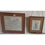 A hand coloured map of Surrey after Robert Morden. Together with a watercolour of a Japanese lady