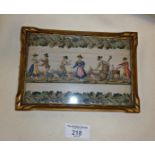 Small woven silk picture of musicians and dancers