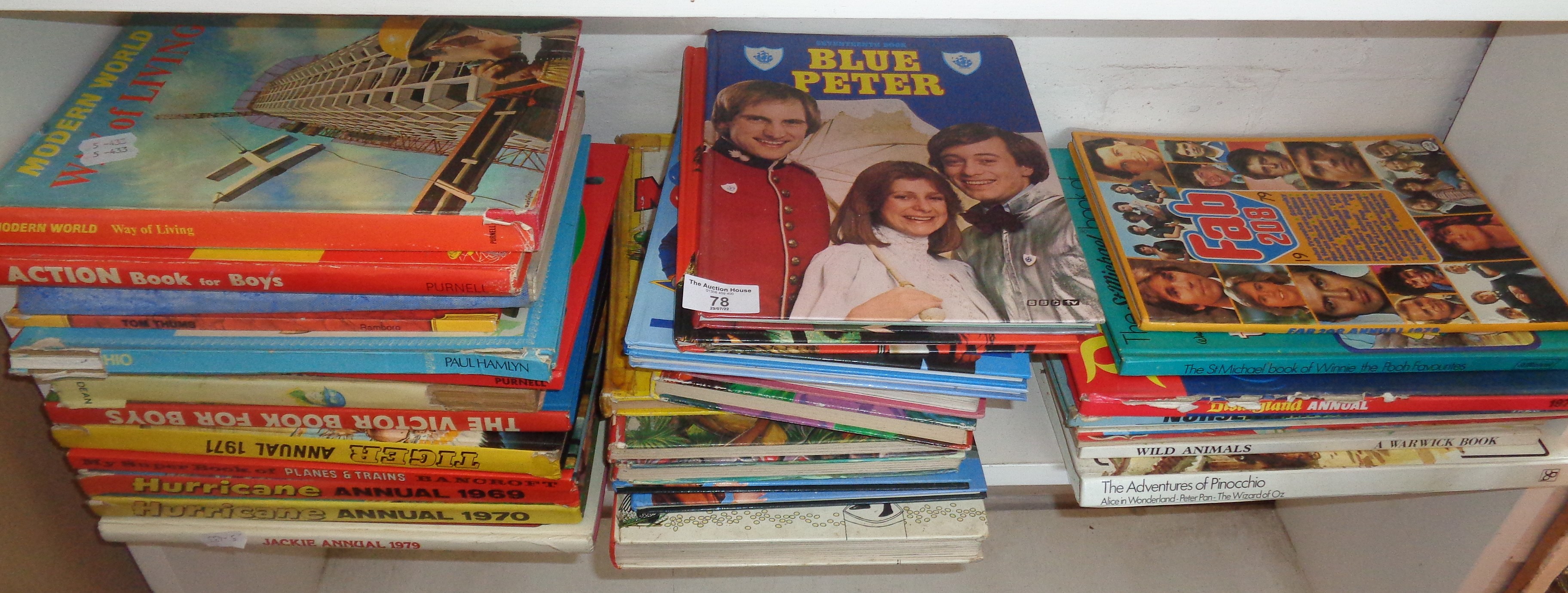 Large quantity of children's annuals, inc. Blue Peter, Tiger and Hurricane, etc.