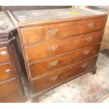 Georgian oak chest on chest with brass handles on bracket feet, 41" wide x 74" high x 22" deep