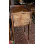 Georgian mahogany pot cupboard with gallery standing on square tapering legs