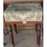 Victorian mahogany upholstered stool on turned legs