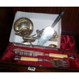 Cased silver plated fish servers and other silver plate