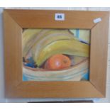 Acrylic and oil painting of still life with bananas and an orange, by Alexander BRAMALL