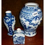 Chinese blue and white porcelain vases x 3 (A/F)