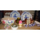 Large Poole Pottery fruit bowl, china door handles and other china