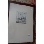 Etching by Karel DUJARDIN (1626-1678) of two donkeys, 15cm x 13cm mounted in frame, size 52cm x