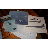 Two colour photos (16" x 12") of flight of four Concorde planes in formation to commemorate the 10th