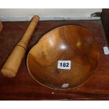 A boxwood pestle and a Treen bowl