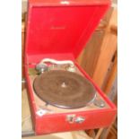 Brunswick wind-up gramophone in red leatherette case