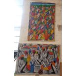 Haitian figural painting on canvas by Cé Jean, 16" x 24" and F.C. LERSSAINE (xx) Haiti, oil on