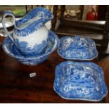 Spode blue and white Tower jug and basin and basin and a pair of similar tureens