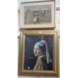 Framed Medici print of Vermers 'Head of a Girl' and another colour print