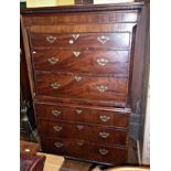 Georgian mahogany chest on chest with brushing slide and brass swan neck handles on bracket feet,