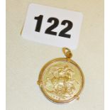 1898 gold Sovereign in pendant or fob mount, approx weight 9g
