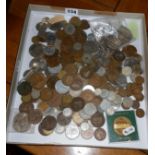 Tray of assorted old coins and tokens