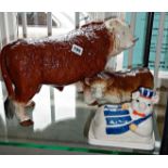 Large Melbaware Hereford Bull, another bull and a 'pig in an apron' butter dish