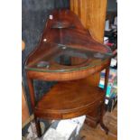 Georgian mahogany bow fronted corner washstand with gallery and single drawer to undertier and