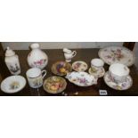 Shelf of assorted china dishes and cup including Royal Worcester etc.