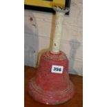 Large cast iron red painted fire station bell, approx. 10.5" high, circa WW1