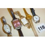 Ladies Seiko gold coloured wrist watch on integral bracelet and four other watches (5)