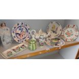 Staffordshire pearlware figure group, Samson lidded vase and other china