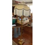 Brass column standard lamp with fringed shade