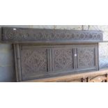 18th c. carved oak wall panel with shelf, 57" x 25"