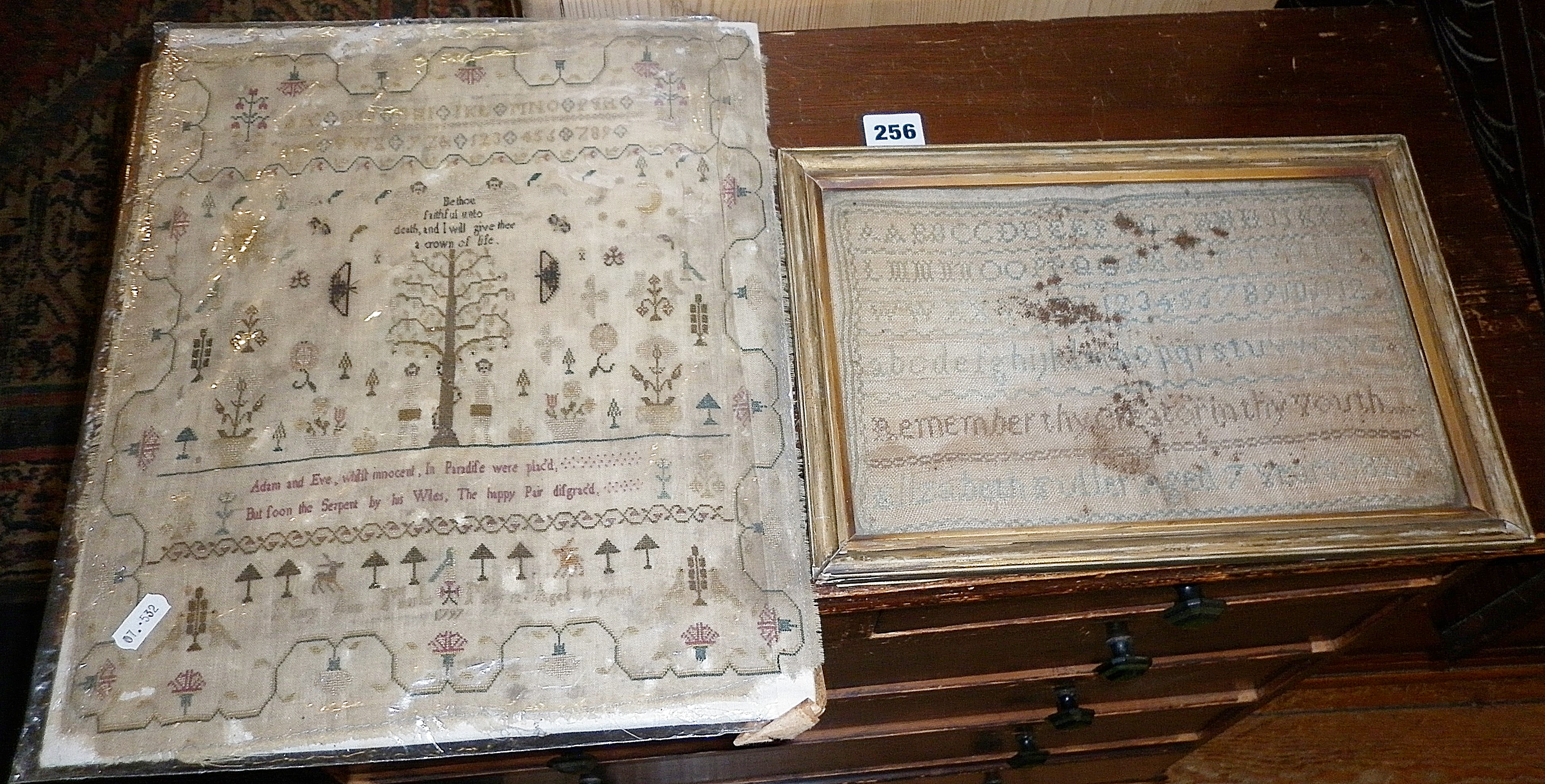 18th c. sampler dated 1797 (A/F) and another similar