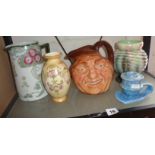 Royal Doulton "John Barleycorn - Old Lad" character jug, a Sylvac vase and chamberstick, a Royal