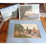 Three early 20th c. oil sketches of rural scenes, monogrammed EH, c. 1920's