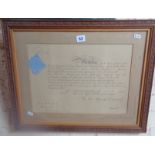 Victorian framed Appointment Certificate for a Quartermaster, Volunteer with seal and dated 1896