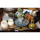 Miscellaneous items inc. oriental greenstone flowers in a bowl, etc.