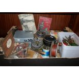 Vintage fishing reels, tackle and books