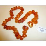 Necklace of large amber beads. Approx. 137g in weight