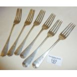 Set of 6 silver dessert or side forks in the Old English pattern. Hallmarked for London 1834,