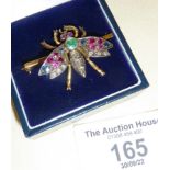 Victorian or Edwardian gold insect or bug brooch in the form of a bee decorated with diamonds and