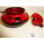 Royal Doulton flambe bowl (6978) and small bird figure