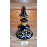 19th c. gilt painted blue Bohemian glass scent bottle and stopper, approx. 19cm high (chip to rim)