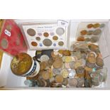 Box of old coins, including sets