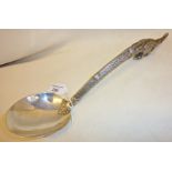 Early 20th c. ornate Siamese ceremonial silver serving spoon with dragon handle, approx. 32cm long