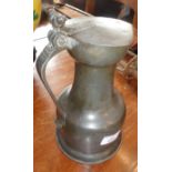 19th c. pewter lidded flagon, 9" tall