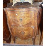 18th c. Italian marquetry bombe commode of two drawers (some veneer missing), 60cm wide x 80cm high